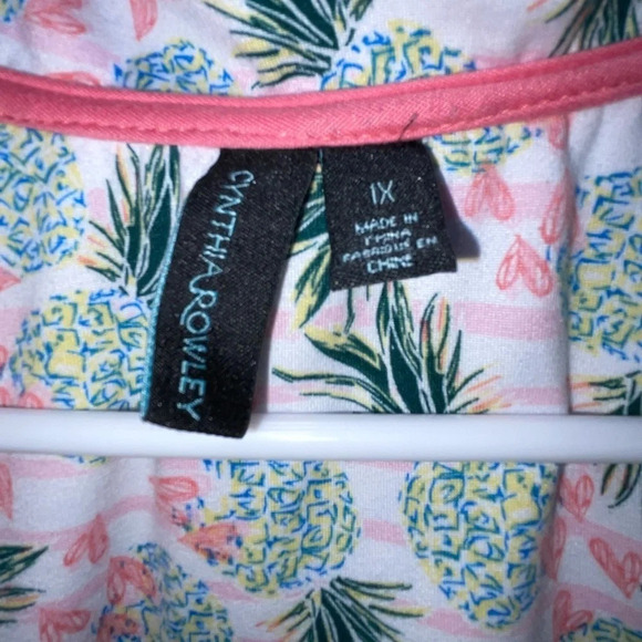 Cynthia Rowley Pineapple Pink Hearts Pajama Set Size 1X Short Sleeve Button Up - Picture 4 of 8